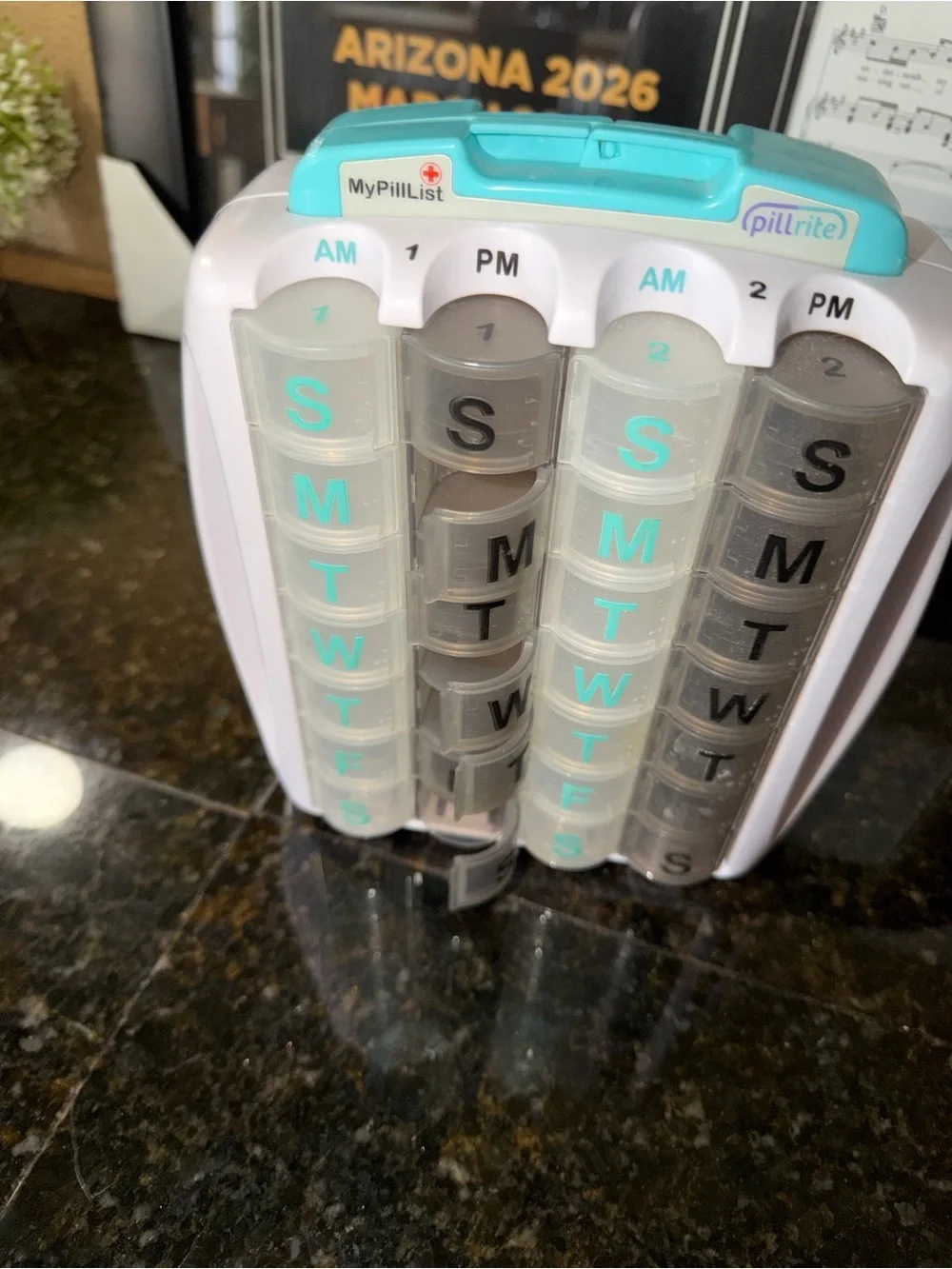 pillrite MyPillList Monthly Pill Organizer - Teal & White